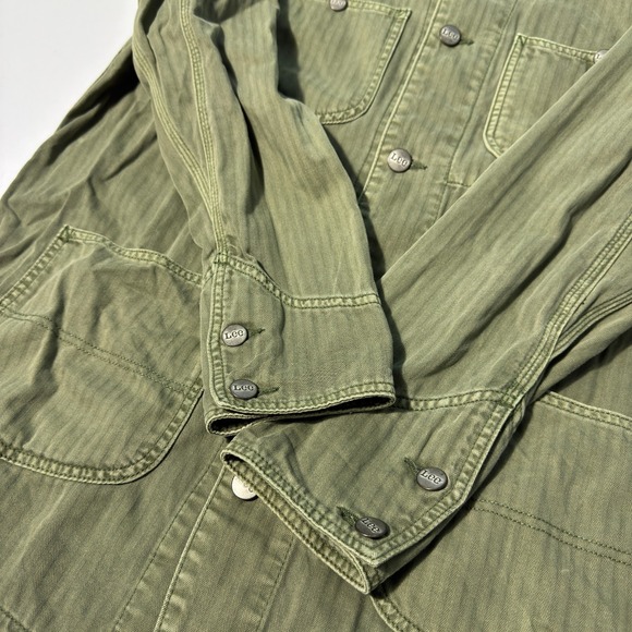 Vintage Lee Military Chore Jacket Mens Large Green Railroad Stripe Workwear - Picture 4 of 9